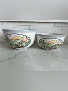 VTG Studio Nova Homecoming Nesting Mixing Bowls Set of 2 Country Farm Stoneware